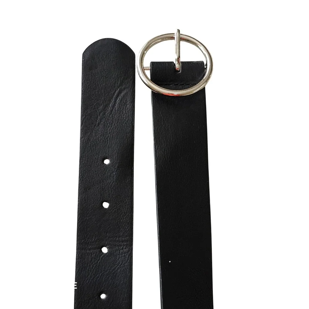 Brandy‎ Melville Belt Women OS Black Vegan  Leather Silver Circle Buckle